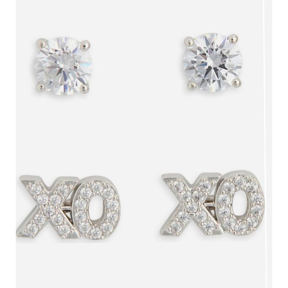 Nadri Heart Breaker Pave Stud Earring Set Posts 18K Gold Plate Cubic Zirconia